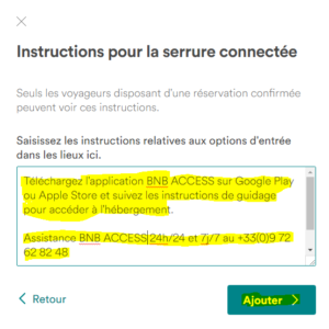 instruction pour la serrure connectée 